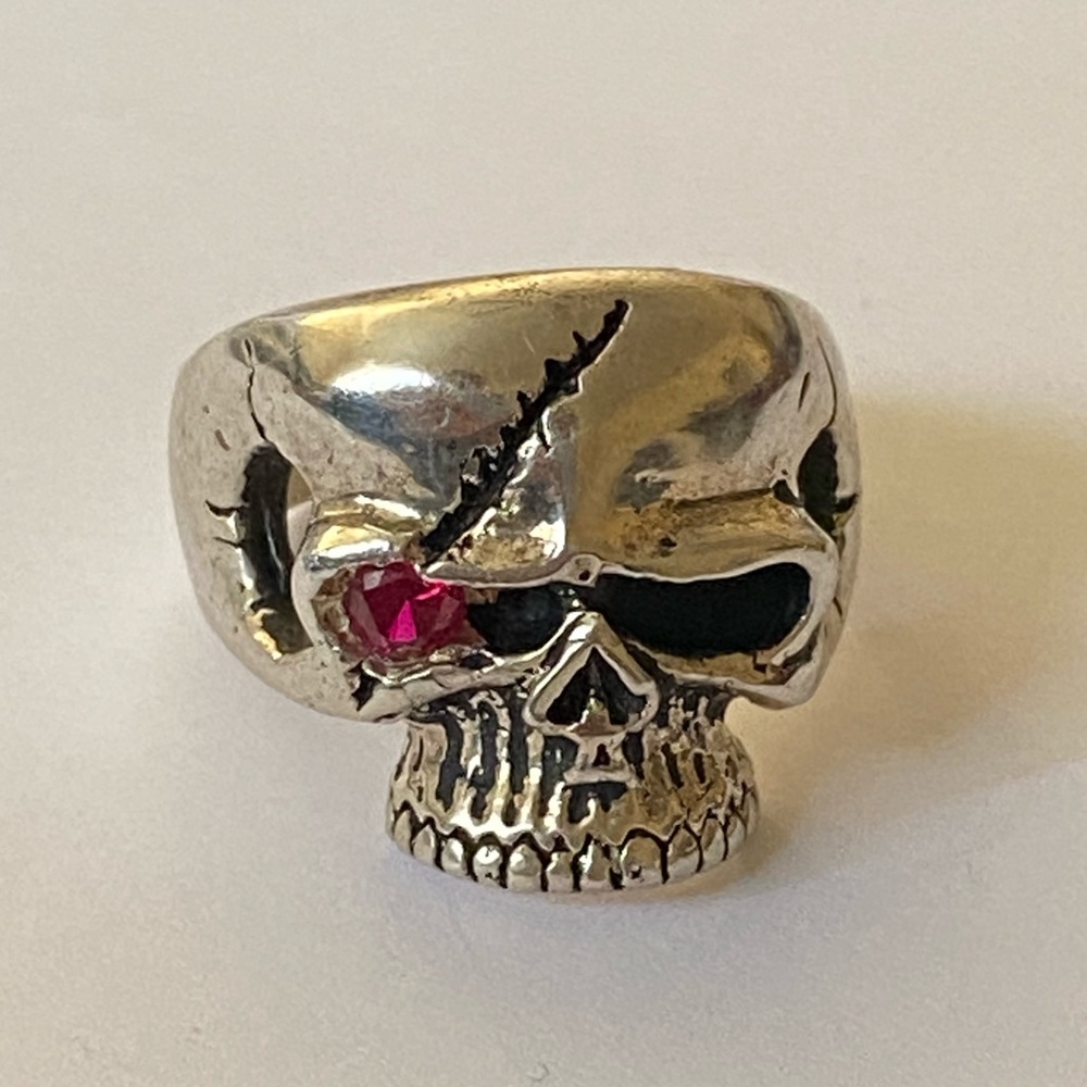 925 sterling silver biker pirate skull ring pink